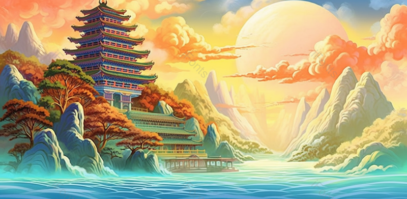 唯美中国风手绘山水画古建筑,插画/手绘图,插画/手绘图库,插画/手绘图下载,插画/手绘